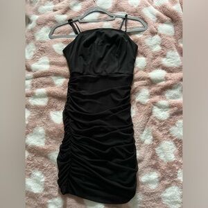Black scrunched mini dress!